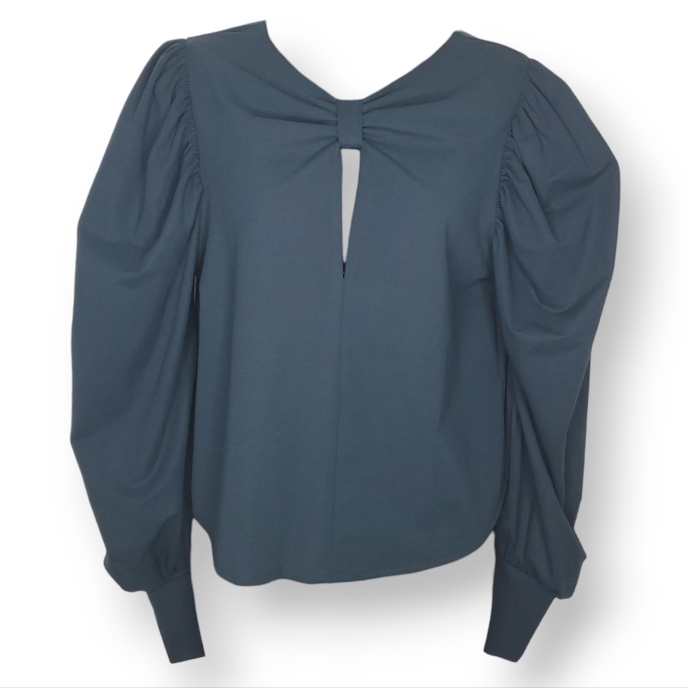 Zara Teal Balloon Long Sleeve Bow Detail Top Size S